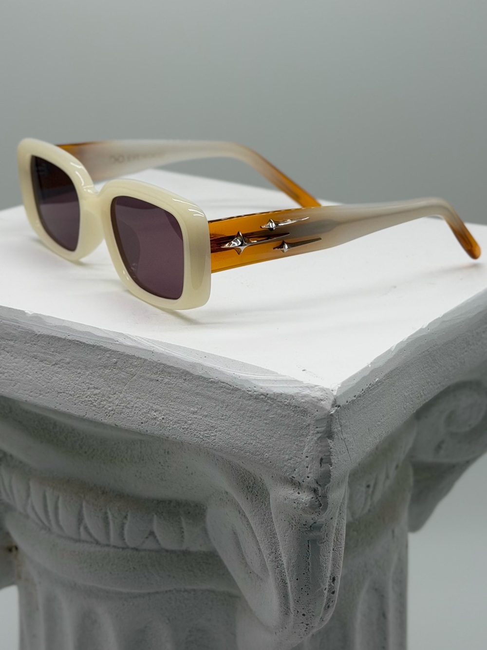 Cream and Amber Retro Square Sunglasses - Women Accessories